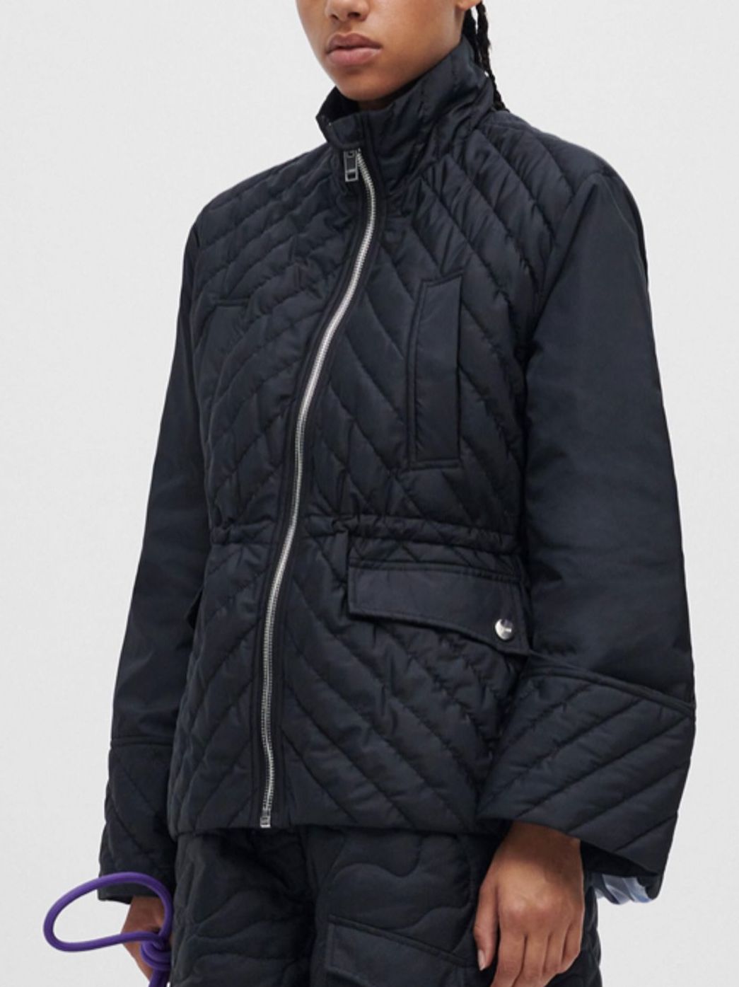 Paneled Quilted Lightweight Black Jacket - Jackets