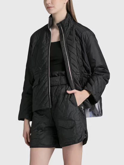 Paneled Quilted Lightweight Black Jacket - Jackets