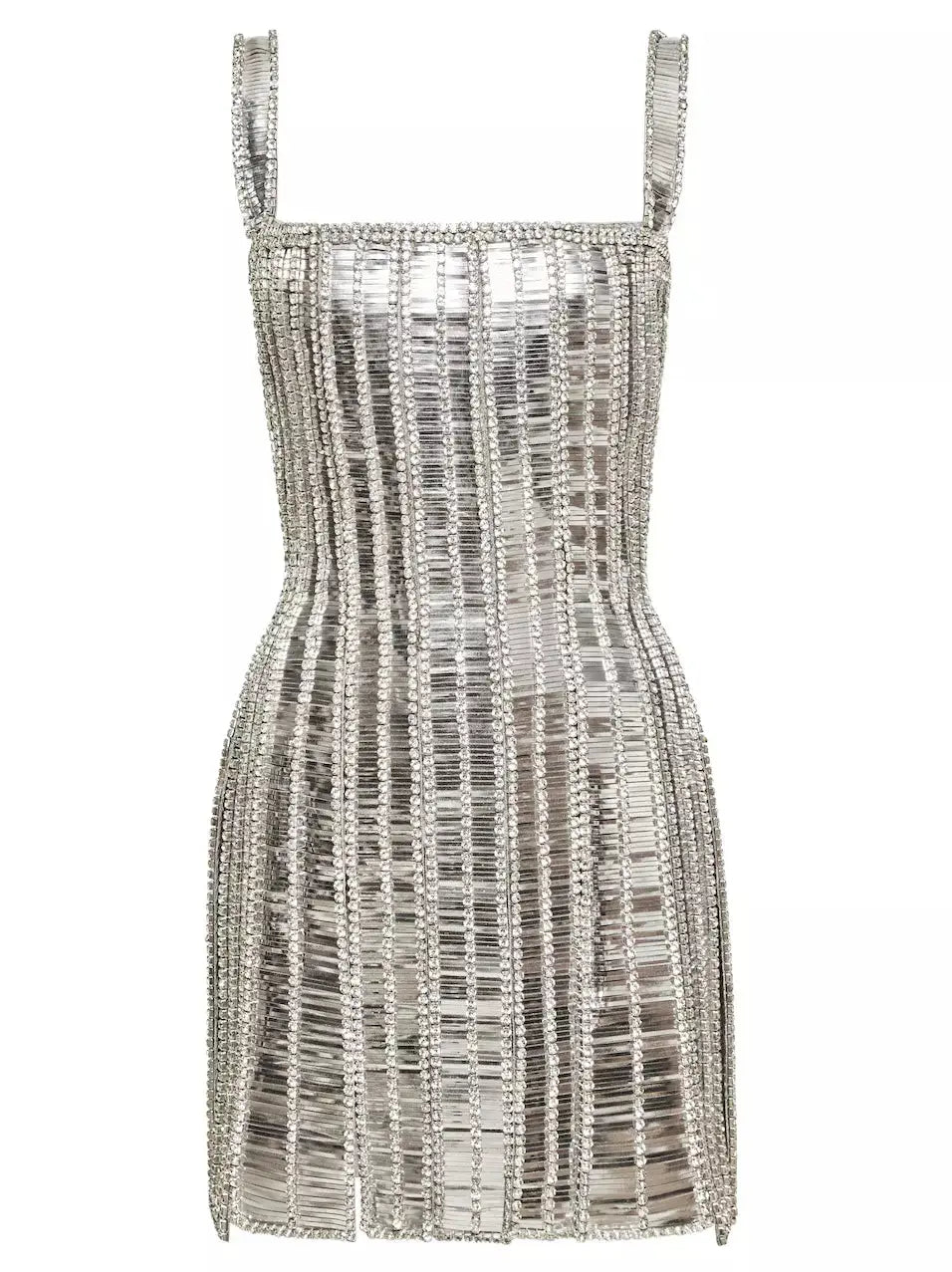 Paneled Silver Mirror Sequin Mini Dress - Dresses