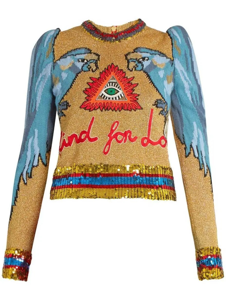 Parrot-Intarsia Sequin-Embellished Sweater - Sweaters & Knitwear