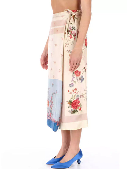 Patchwork Print Silk Wrap Midi Skirt - Skirts