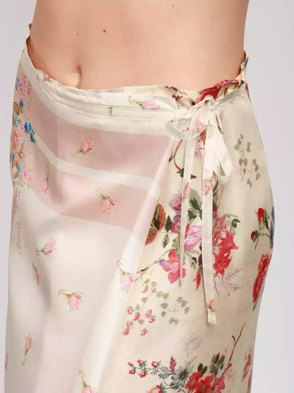 Patchwork Print Silk Wrap Midi Skirt - Skirts