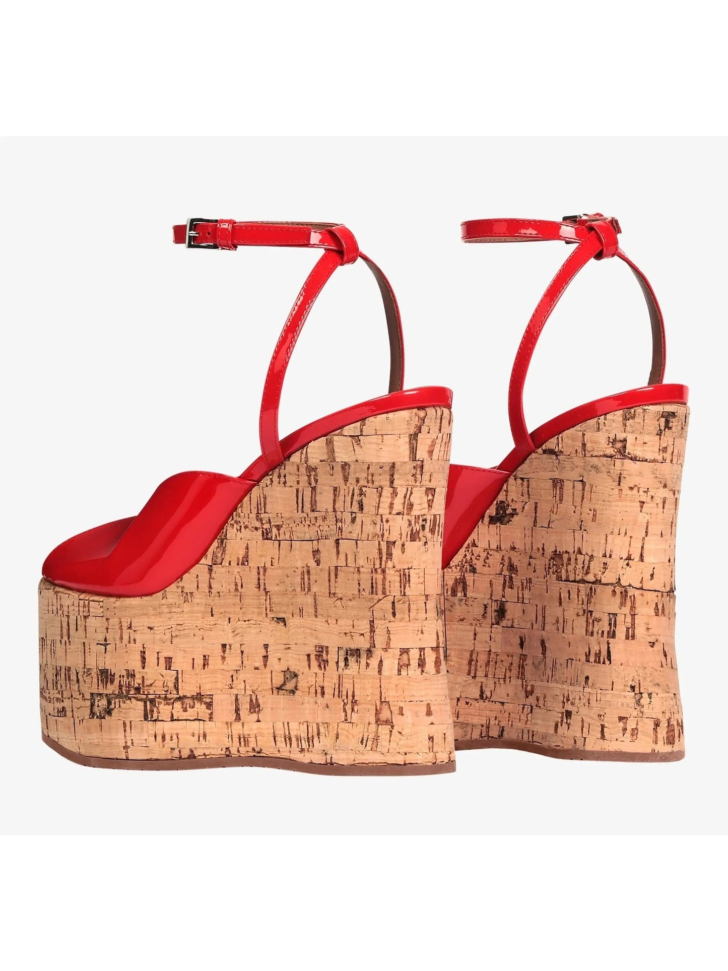 Patent Leather Peep-Toe Wedge Sandals in Red - Footwear