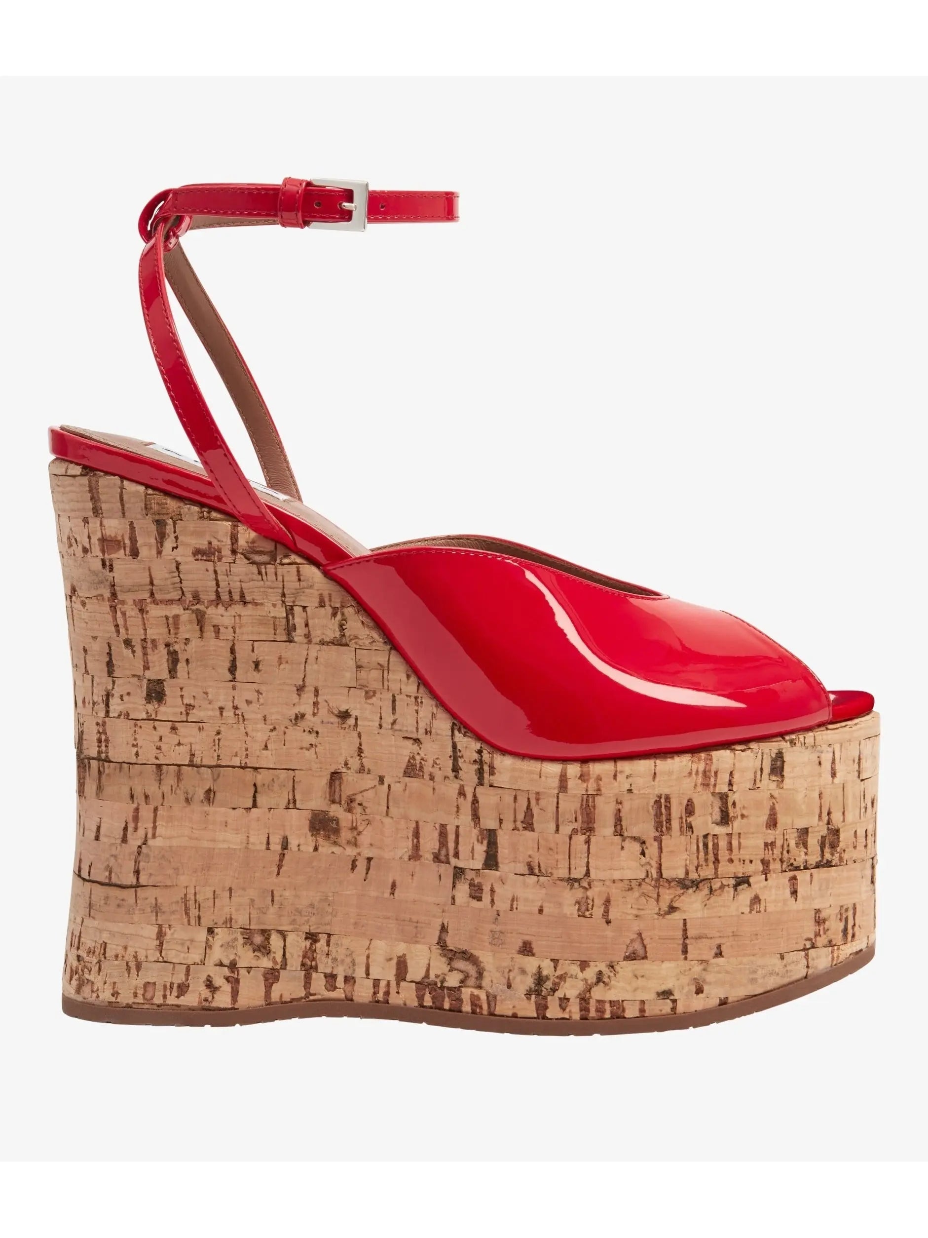 Patent Leather Peep-Toe Wedge Sandals in Red - Footwear