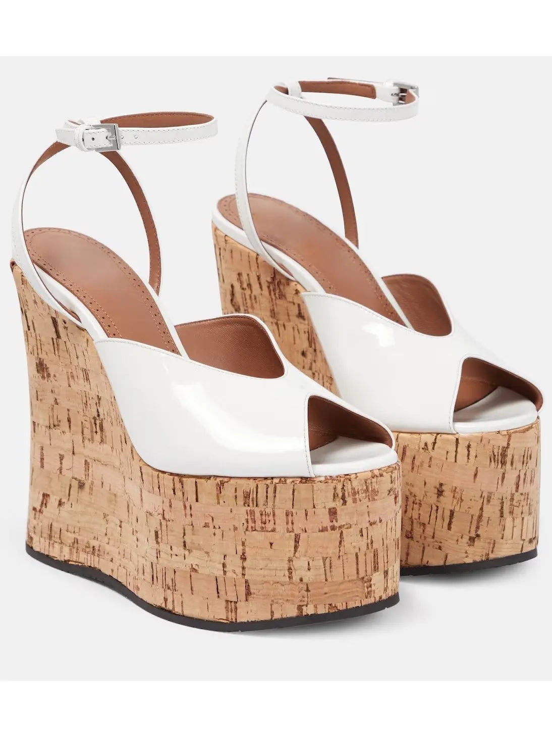 Patent Leather Peep-Toe Wedge Sandals in White - Footwear