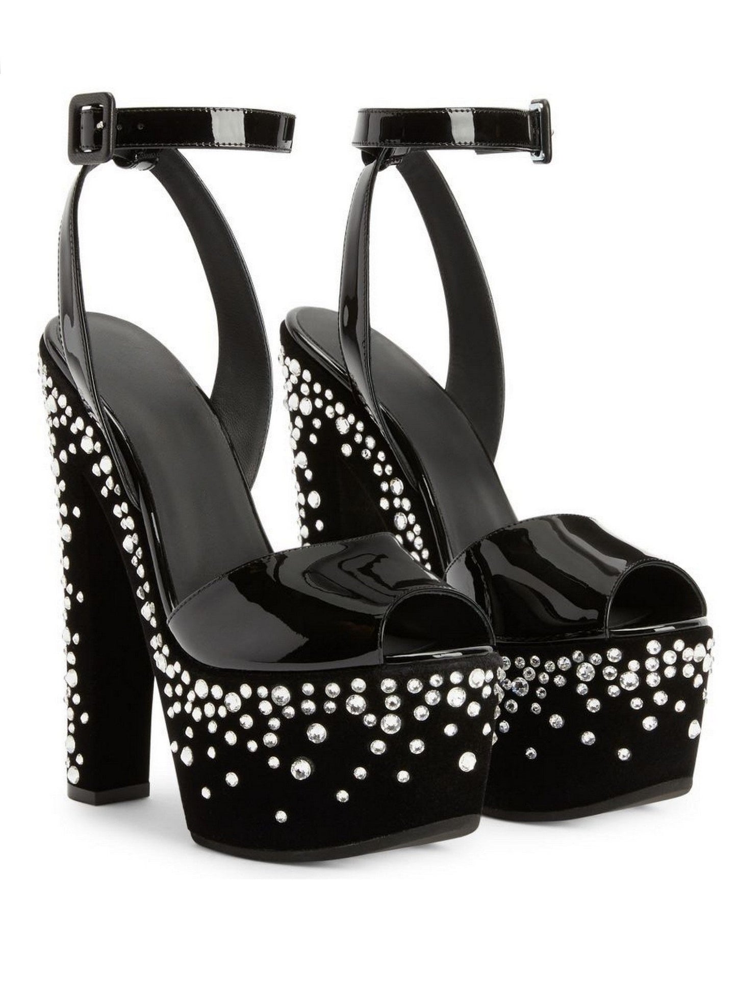 Patent Leather Studded Platform Sandals in Black - Footwear