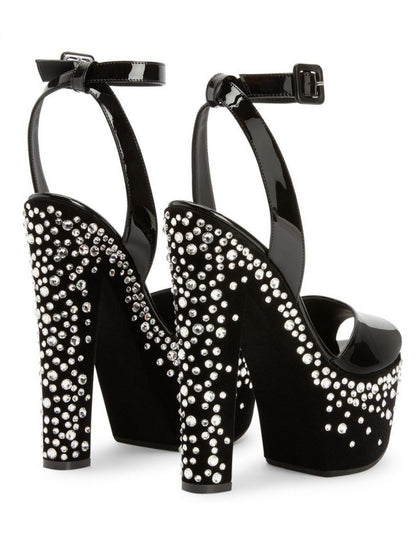 Patent Leather Studded Platform Sandals in Black - Footwear