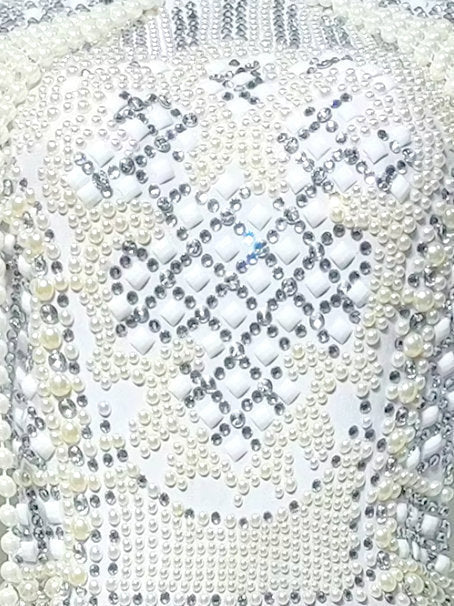 Pearl and Crystal Embellished High-Neck Mini Dress - Dresses