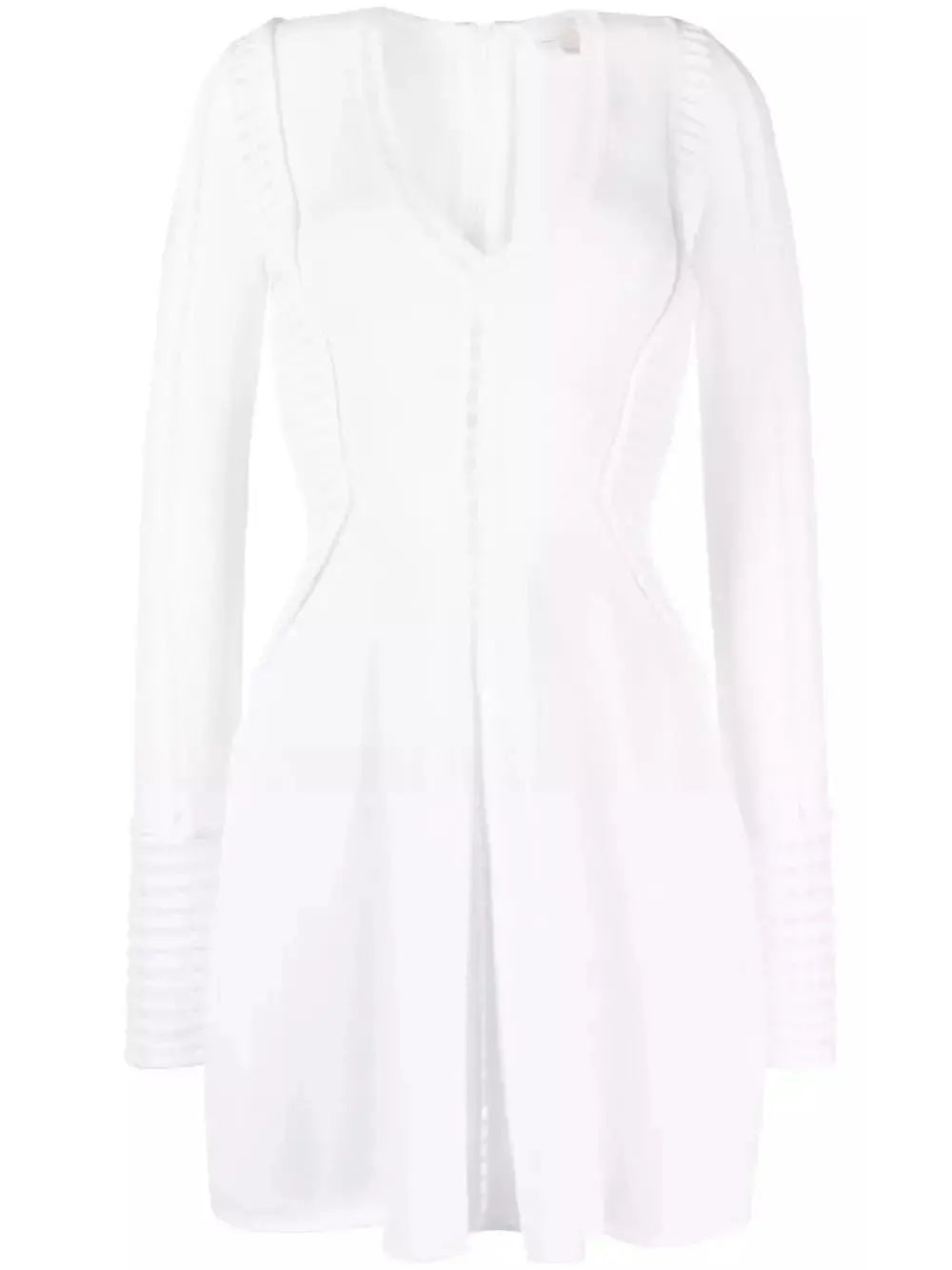 Perforated-Detailing V-Neck Dress White - Dresses