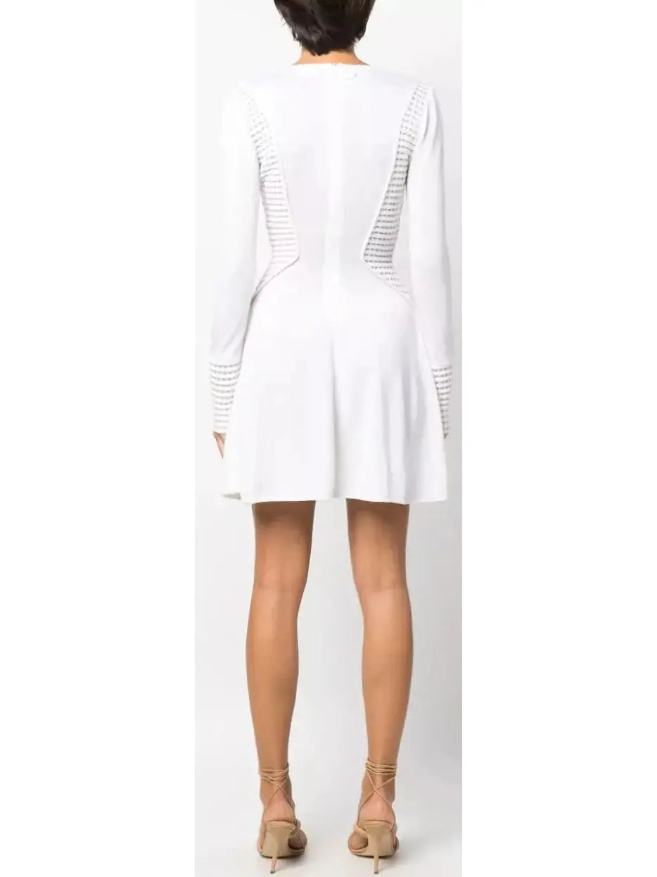 Perforated-Detailing V-Neck Dress White - Dresses