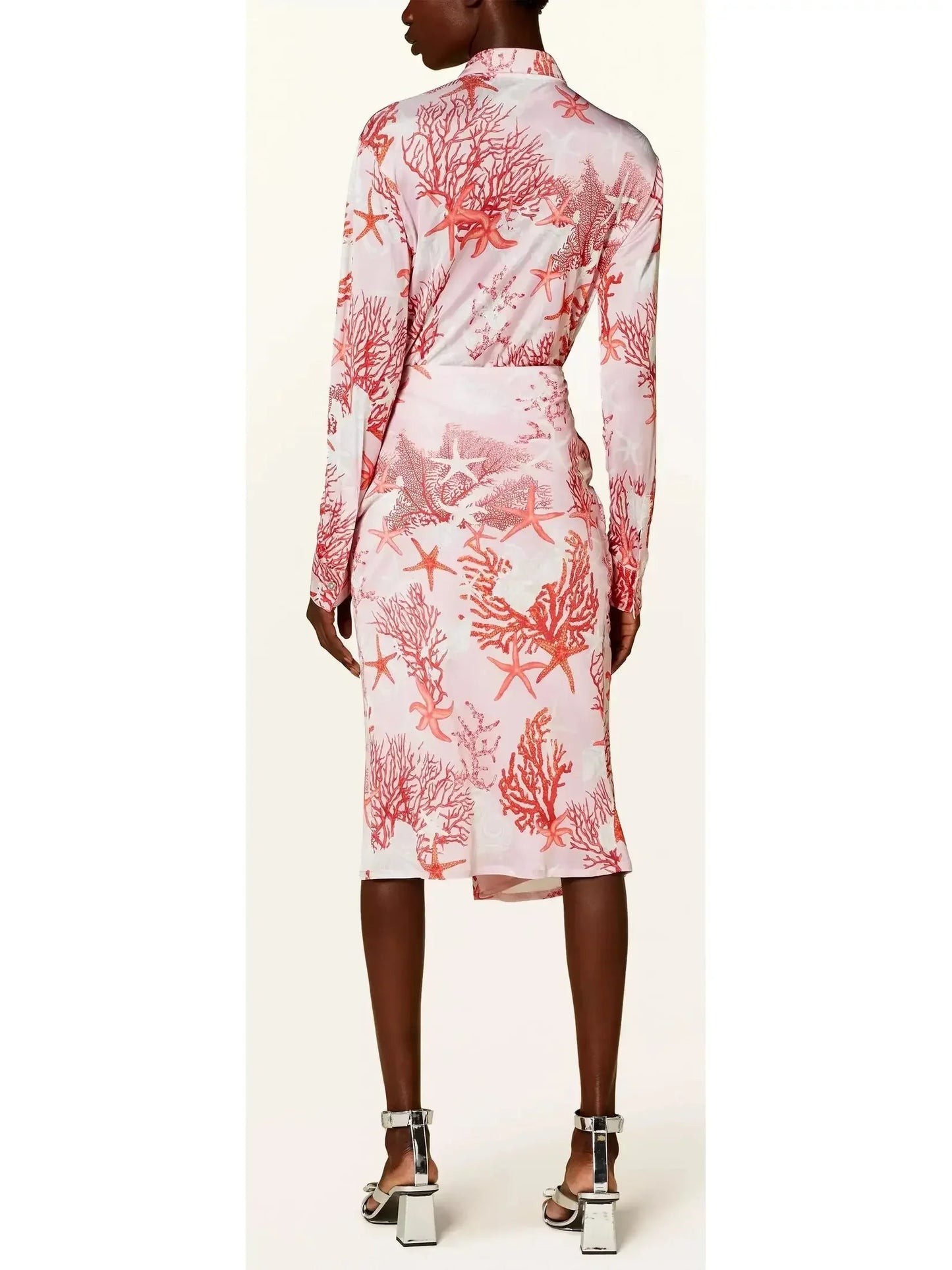 Pink and Red Sea Printed Fitted Shirt - Tops