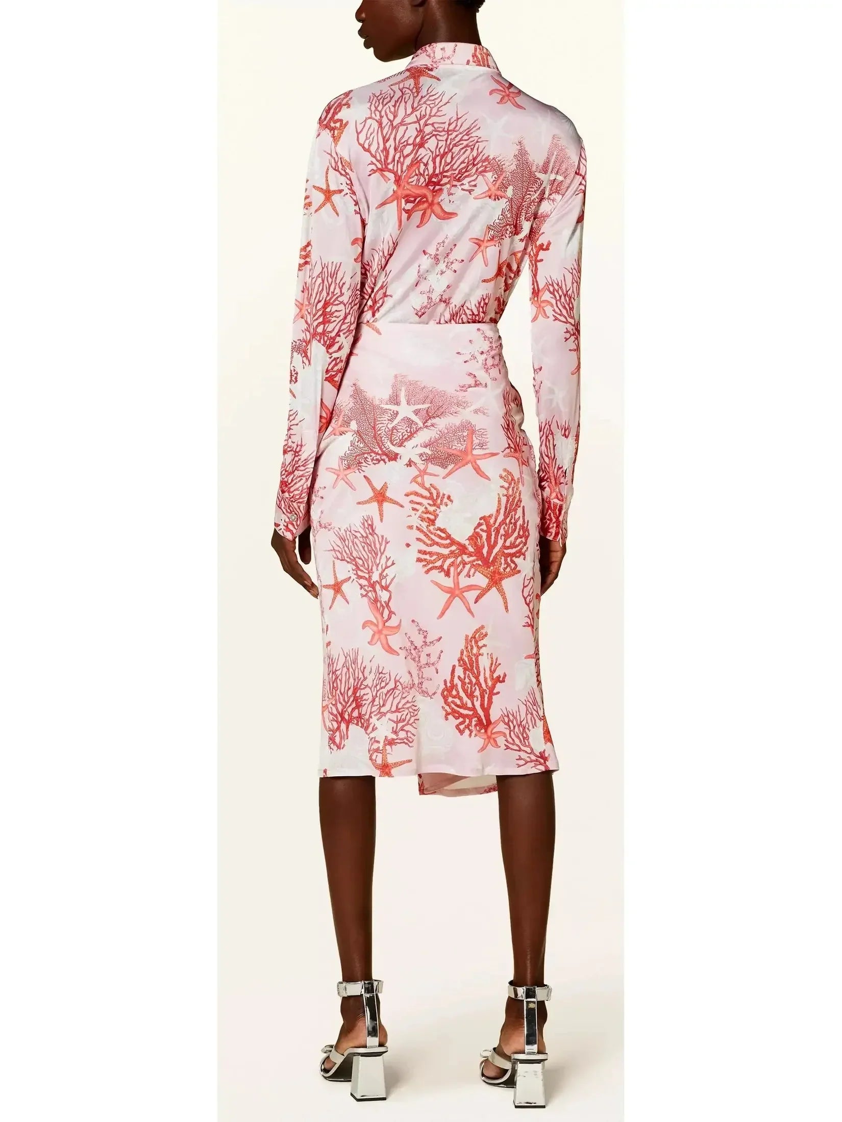 Pink and Red Sea Printed Fitted Shirt - Tops