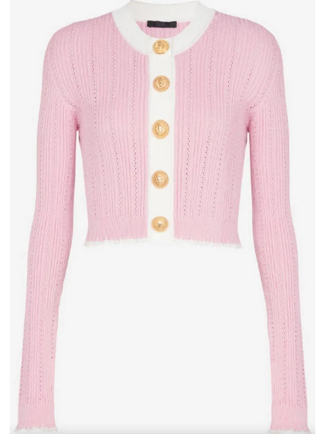 Pink and White Cropped Knit Cardigan - Sweaters & Knitwear