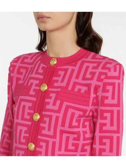 Pink Monogram Cropped Jacquard-Knit Cardigan - Sweaters & Knitwear