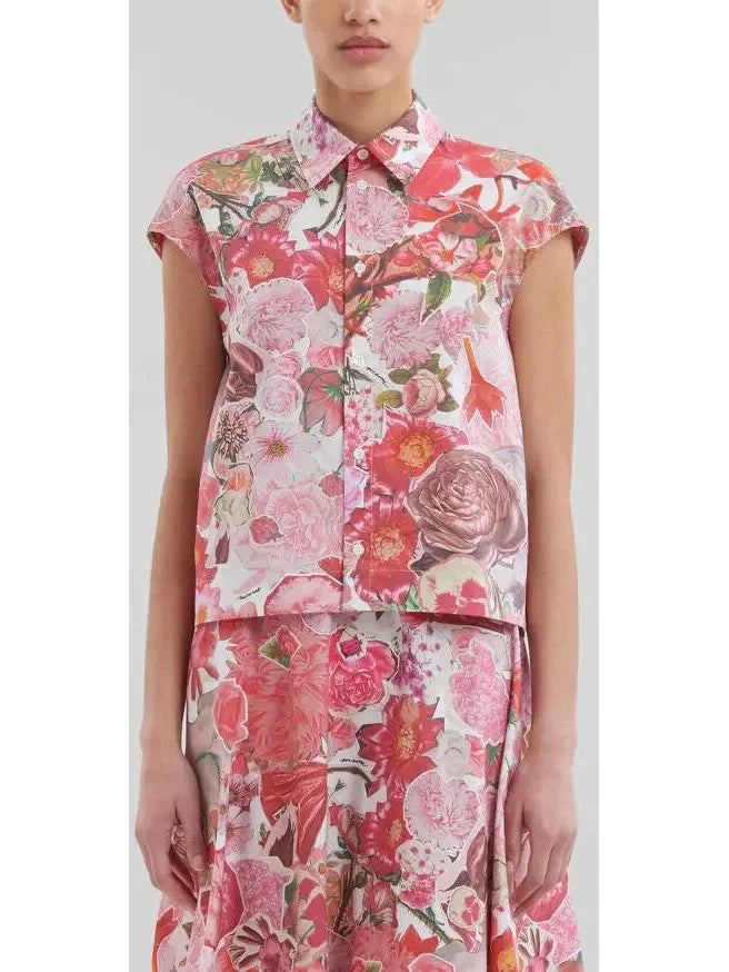 Pink Poplin Sleeveless Shirt with Requiem Print - s - Tops