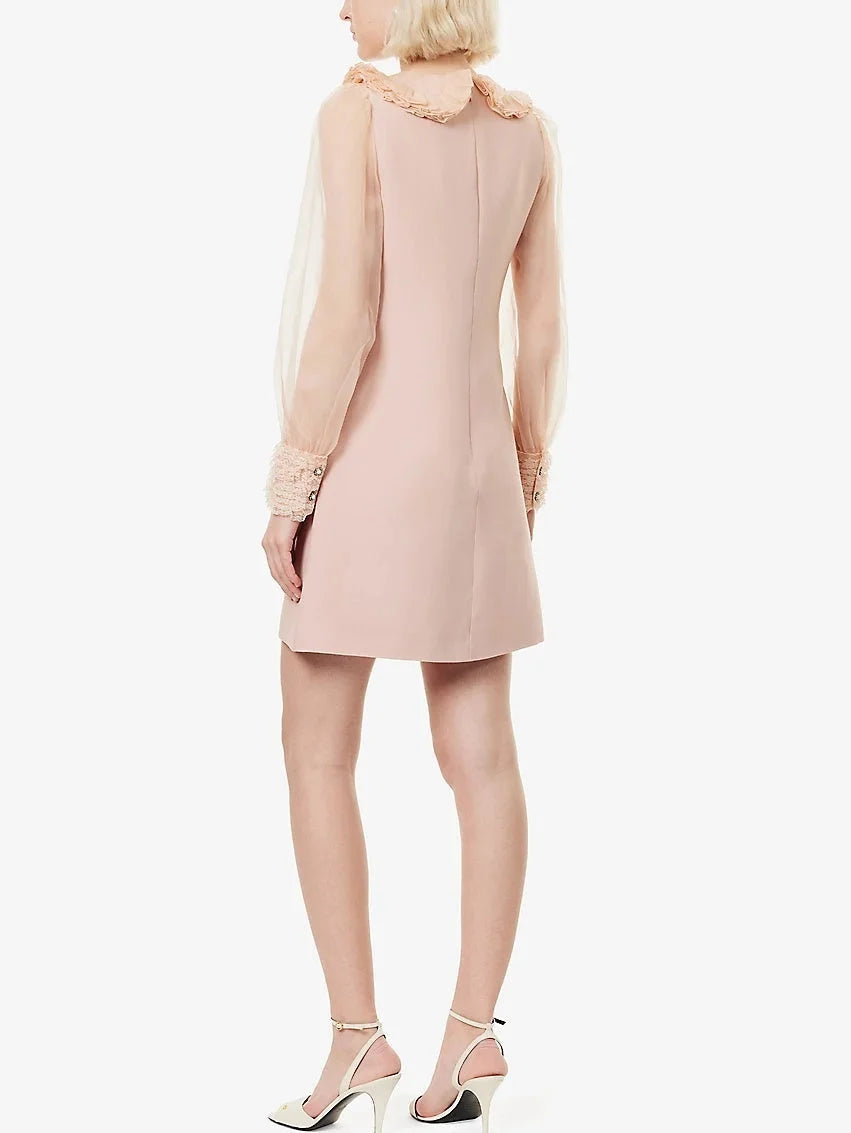 Pink Ruffle Lace-Trim Long-Sleeve Mini Dress - Dresses