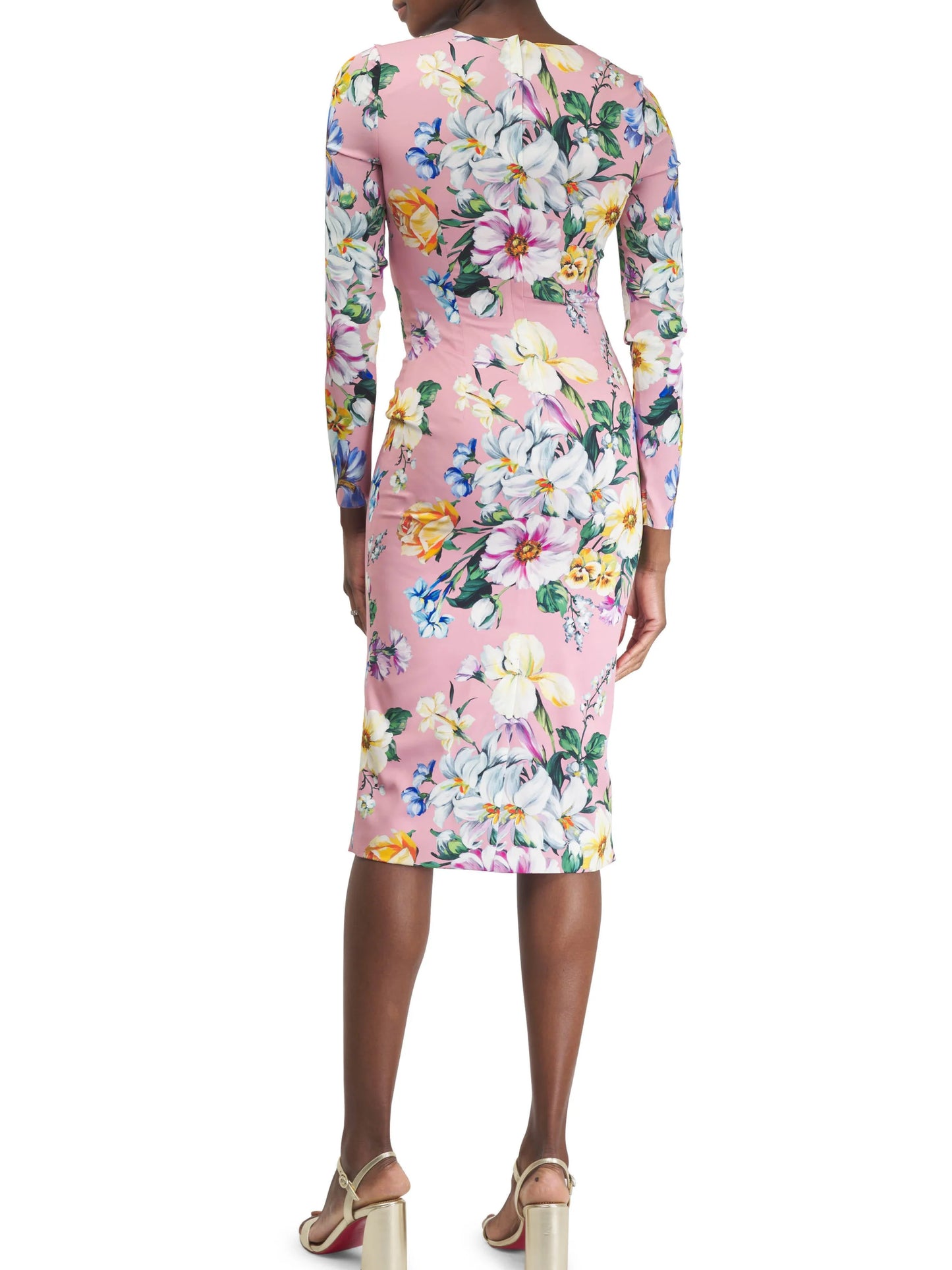 Pink Silk Sheath Dress with Multicolor Floral Print - Dresses