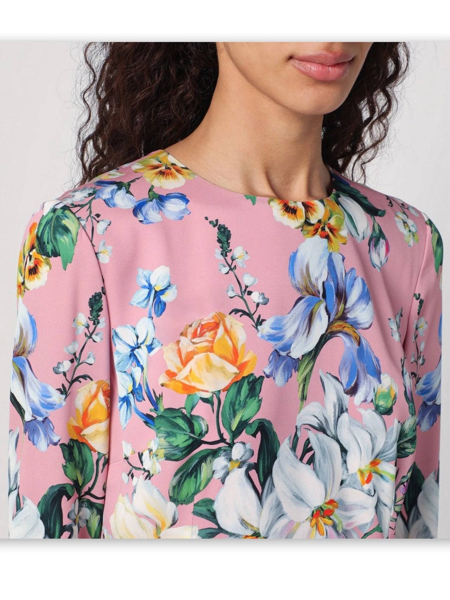 Pink Silk Sheath Dress with Multicolor Floral Print - Dresses