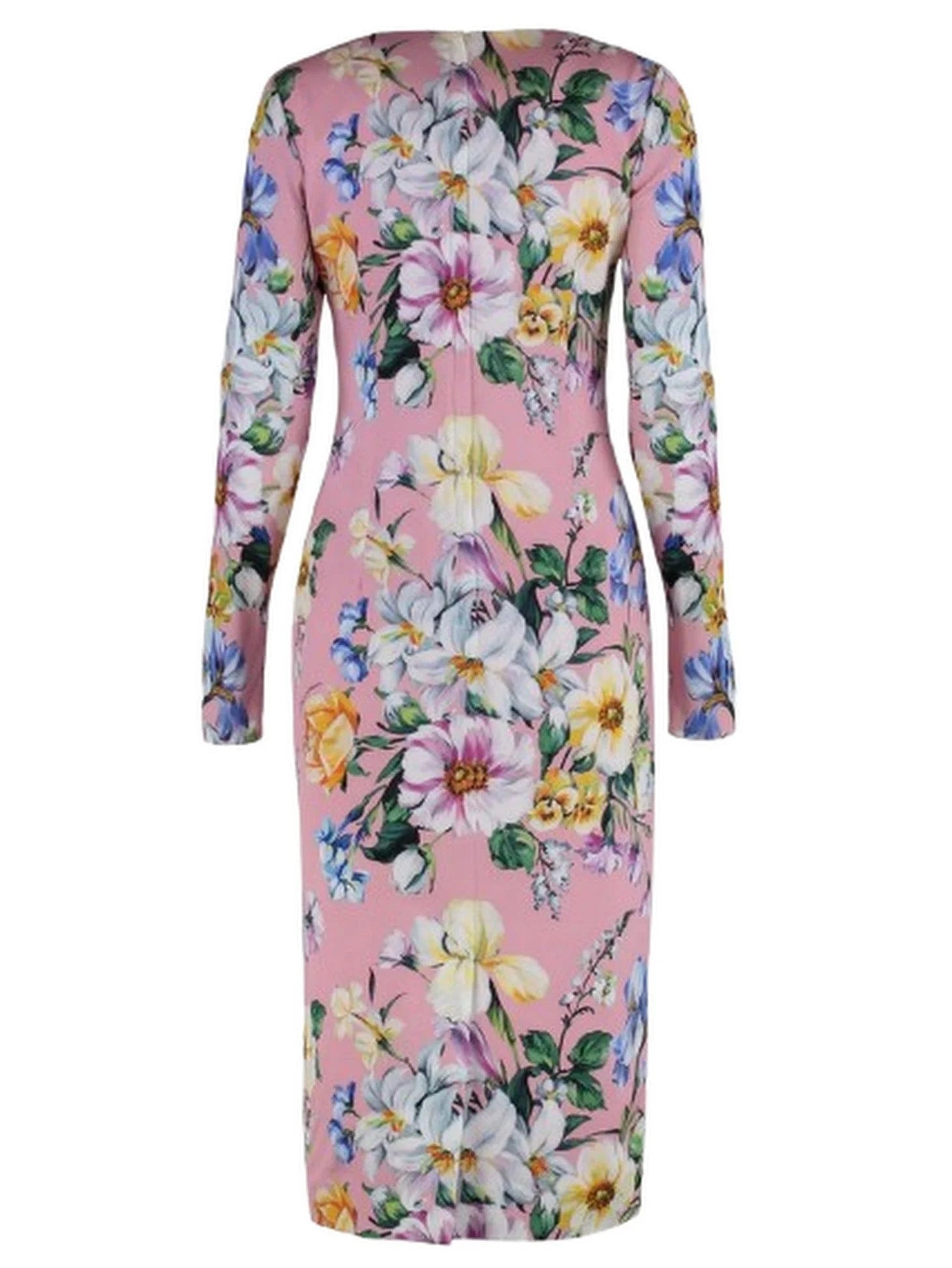 Pink Silk Sheath Dress with Multicolor Floral Print - Dresses