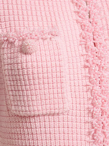 Pink Textured Faux-Pearl-Trim Mini Dress - Dresses