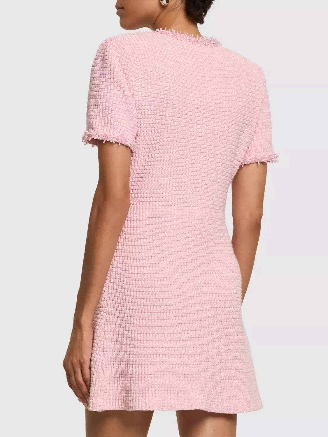 Pink Textured Faux-Pearl-Trim Mini Dress - Dresses