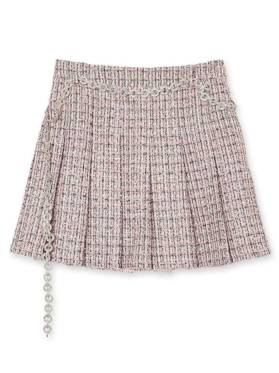 Pink Tweed Fur-Cuff Jacket and Skirt Set - Suits & Sets