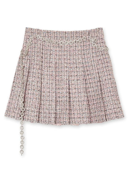 Pink Tweed Fur-Cuff Jacket and Skirt Set - Suits & Sets