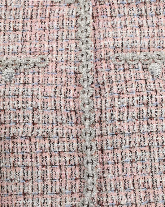 Pink Tweed Fur-Cuff Jacket and Skirt Set - Suits & Sets