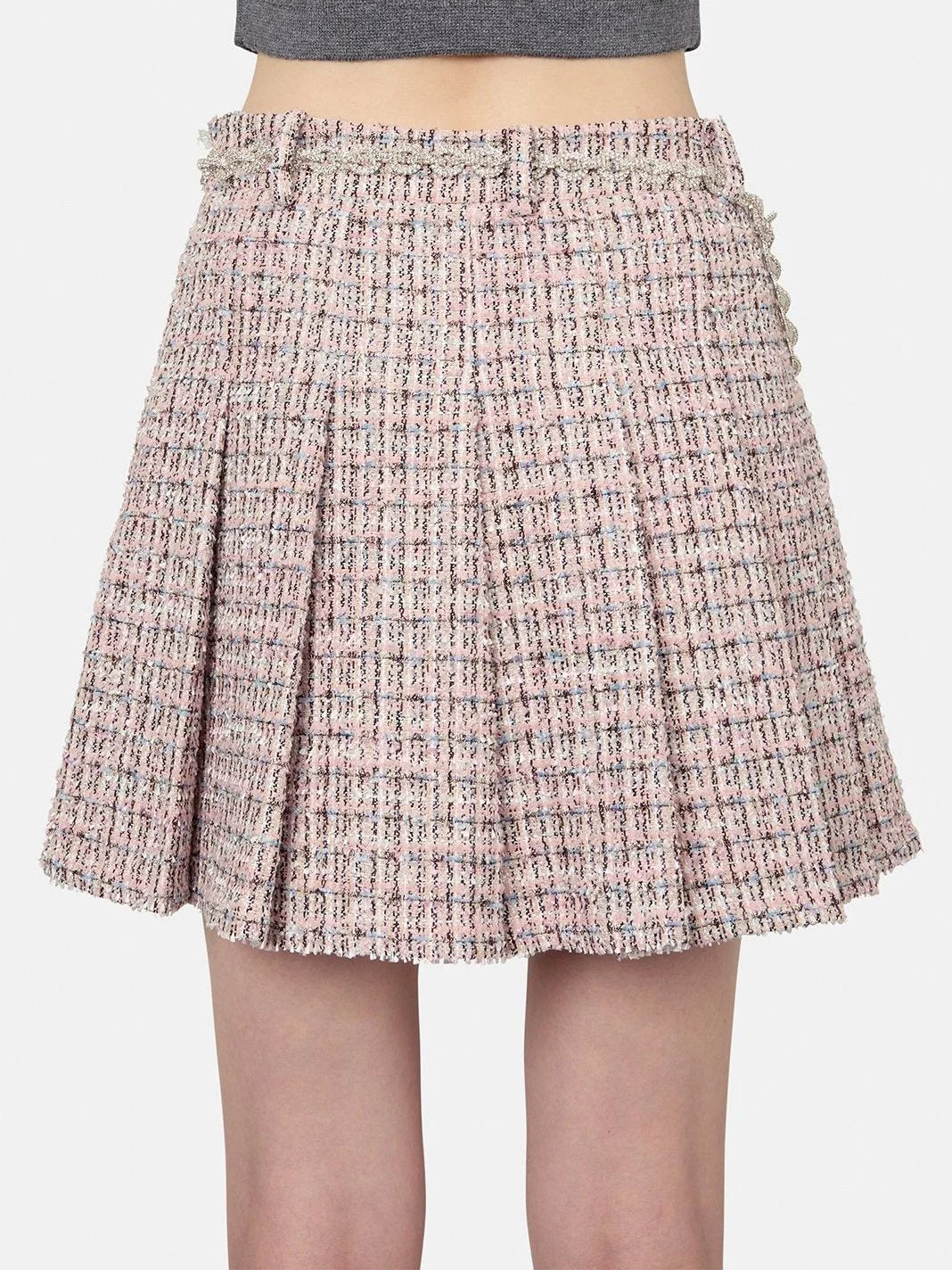 Pink Tweed Fur-Cuff Jacket and Skirt Set - Suits & Sets