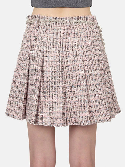 Pink Tweed Fur-Cuff Jacket and Skirt Set - Suits & Sets