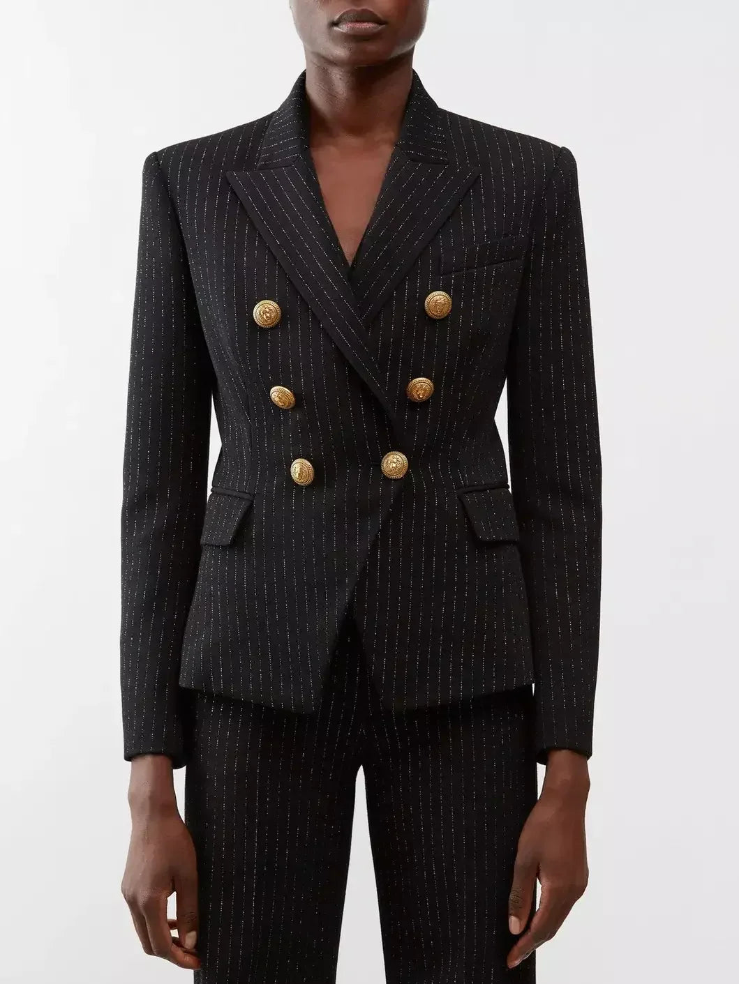 Pinstripe Double-Breasted Fitted Blazer - Jackets