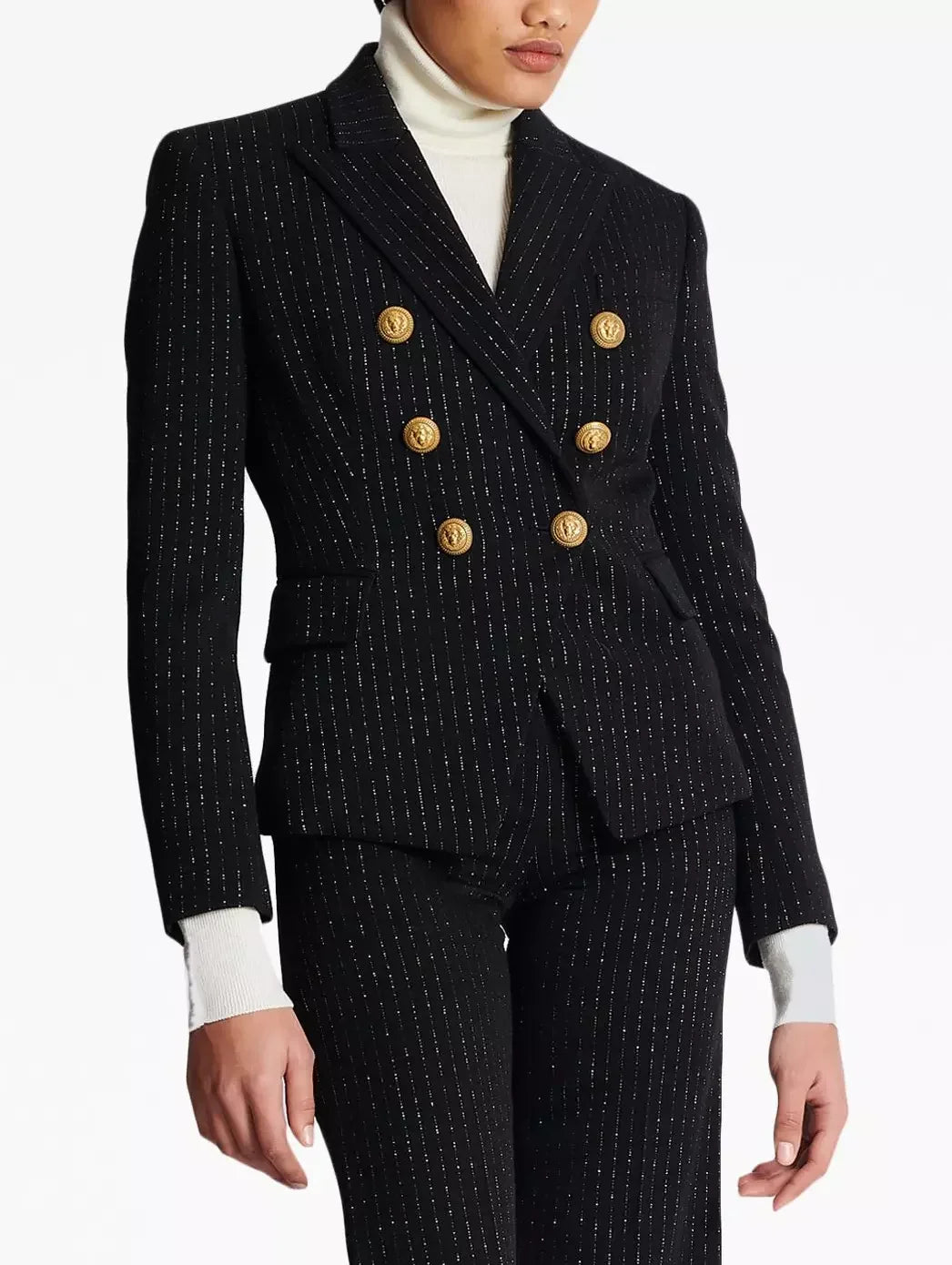 Pinstripe Double-Breasted Fitted Blazer - Jackets