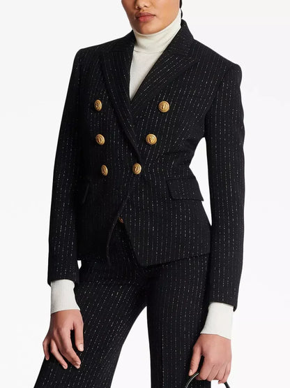Pinstripe Double-Breasted Fitted Blazer - Jackets