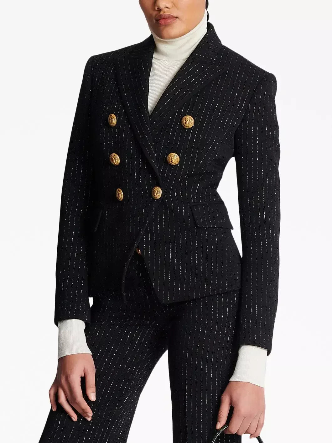 Pinstripe Double-Breasted Fitted Blazer - Jackets