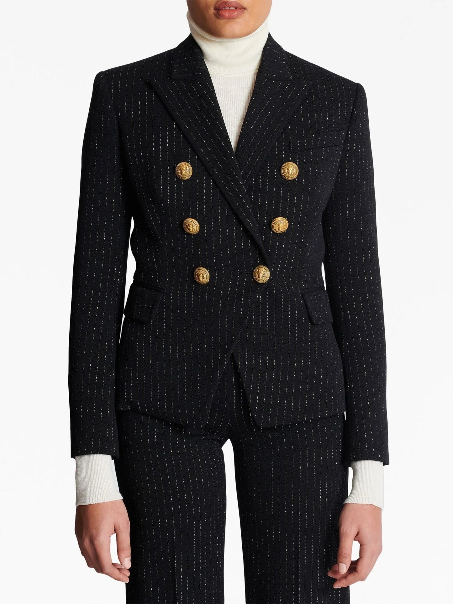 Pinstripe Double-Breasted Fitted Blazer - Jackets