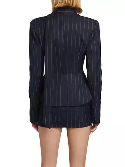 Pinstripe Scarf-Neck Tailored Blazer - Jackets