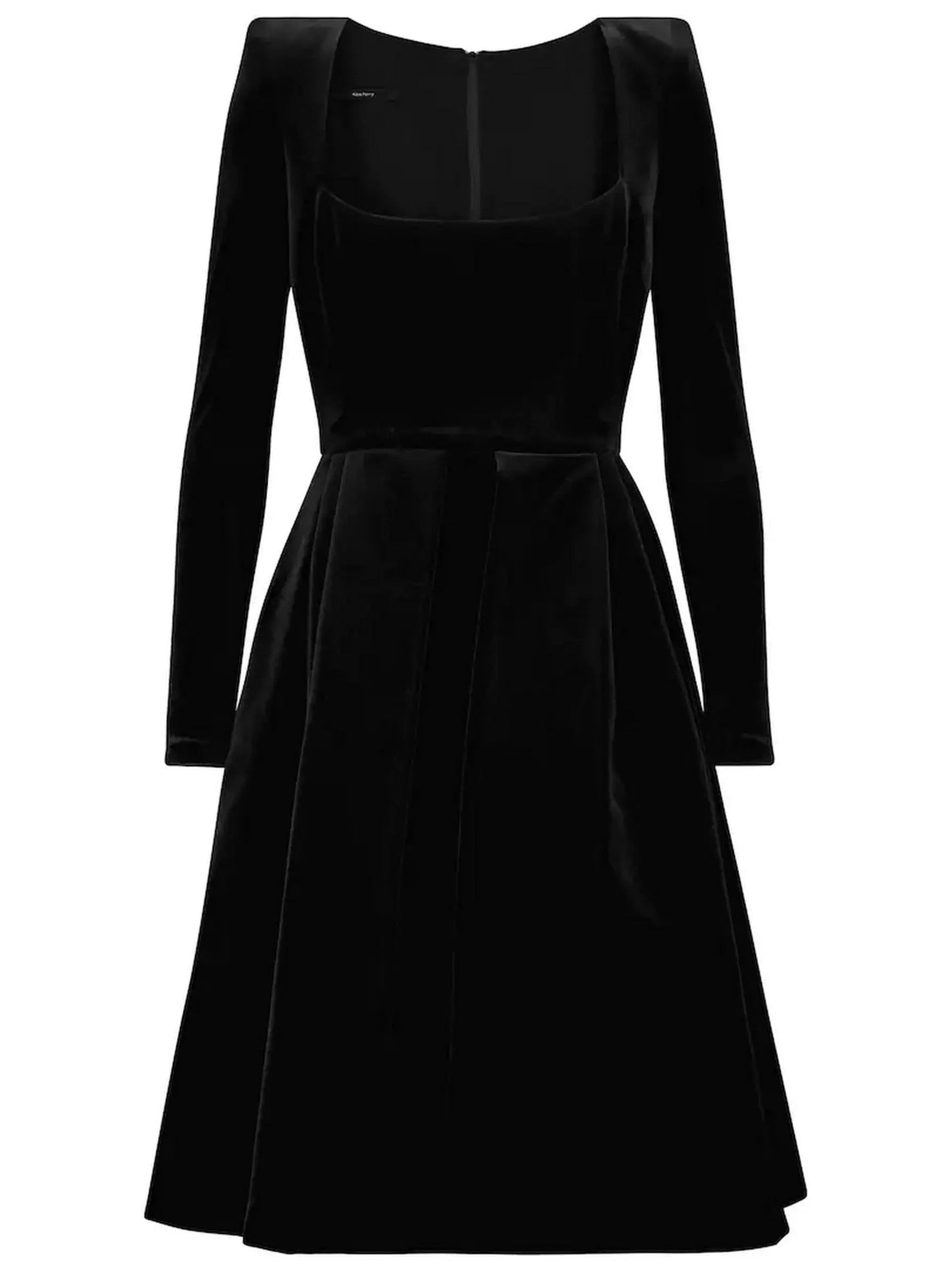 Pleated Black Velvet Midi Dress - Dresses