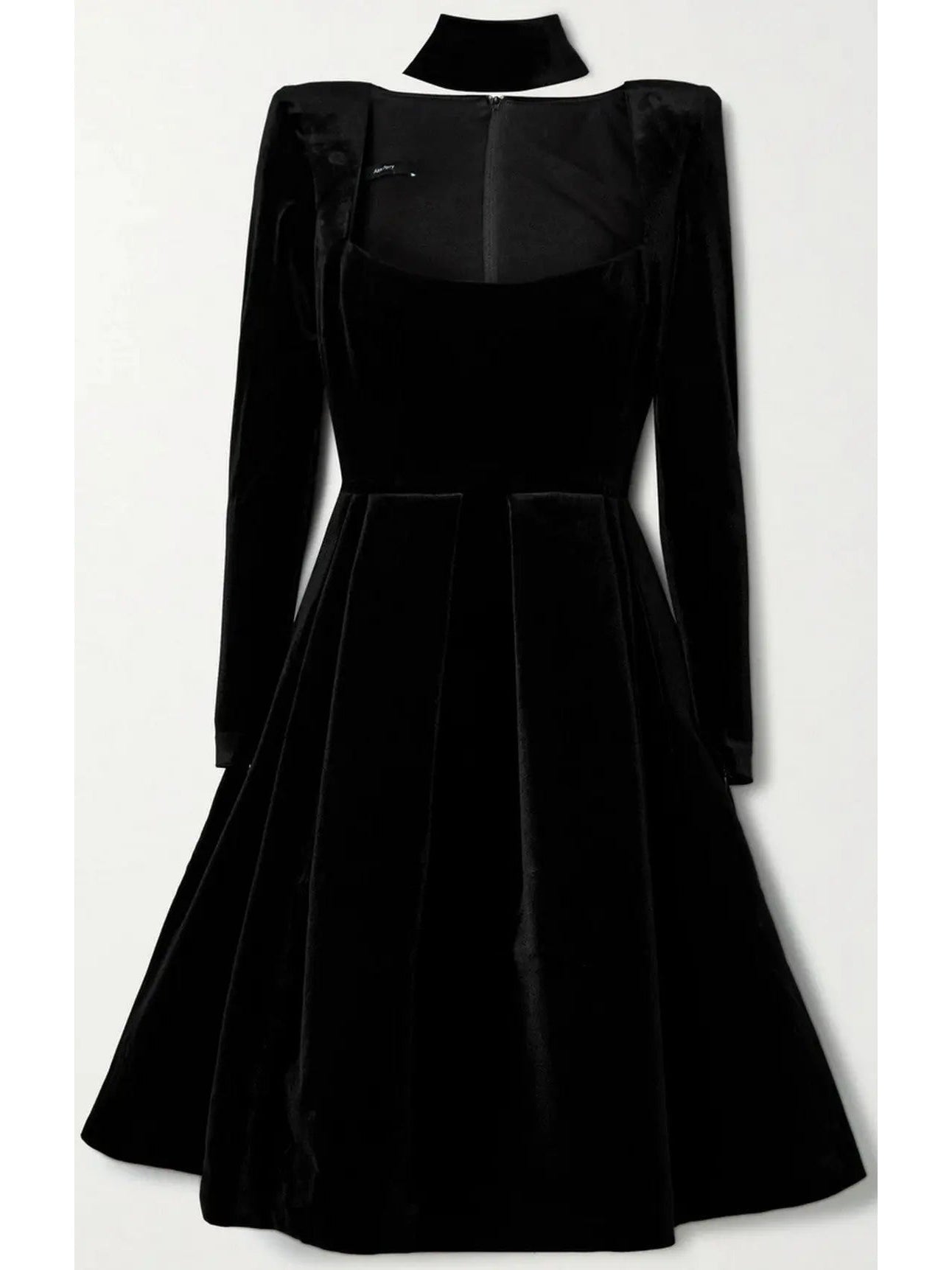 Pleated Black Velvet Midi Dress - Dresses