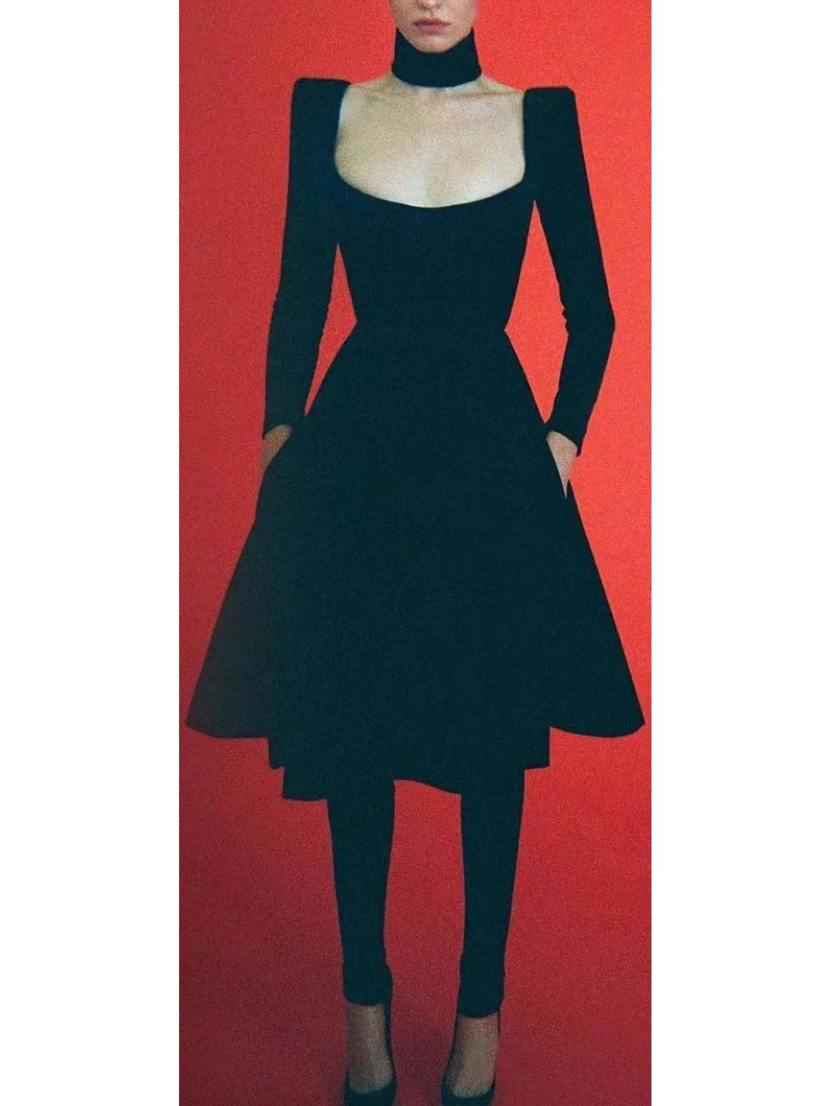 Pleated Black Velvet Midi Dress - Dresses