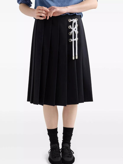 Pleated Skirt with Contrasting Lacing - Skirts
