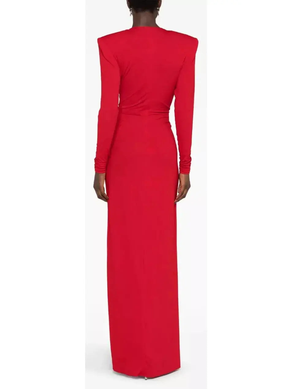 Plunge-Neck Draped Gown Red