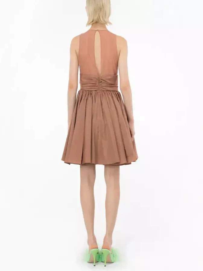 Plunging V-Neck Short Sleeveless Taffeta Dress - Dresses