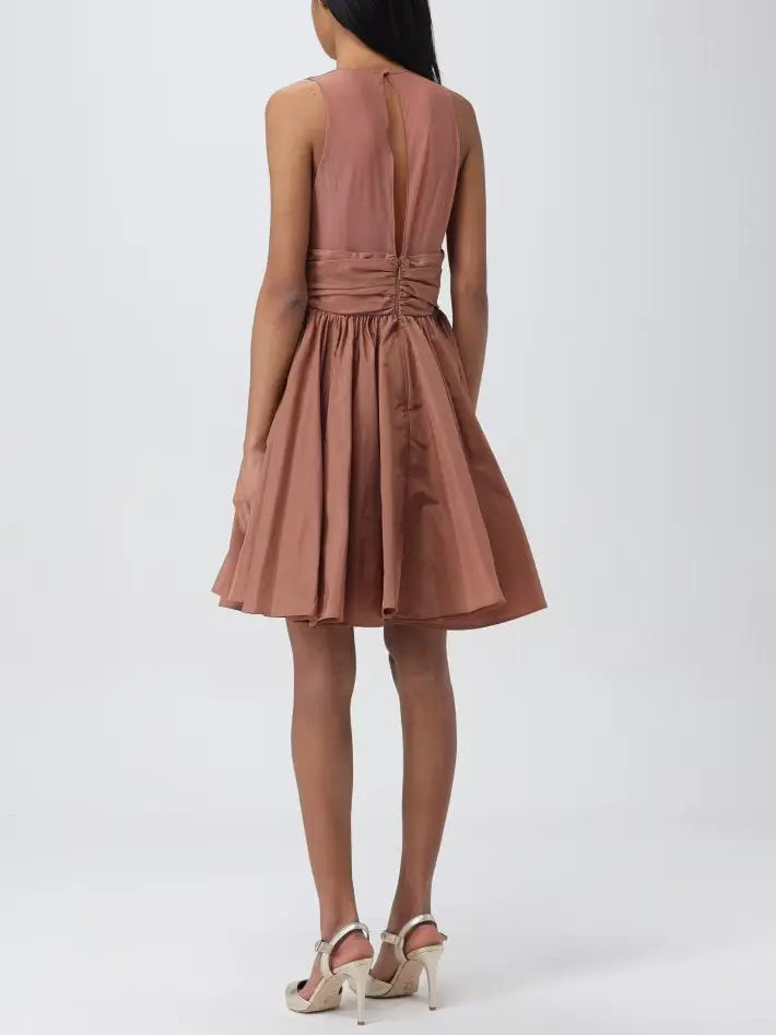 Plunging V-Neck Short Sleeveless Taffeta Dress - Dresses