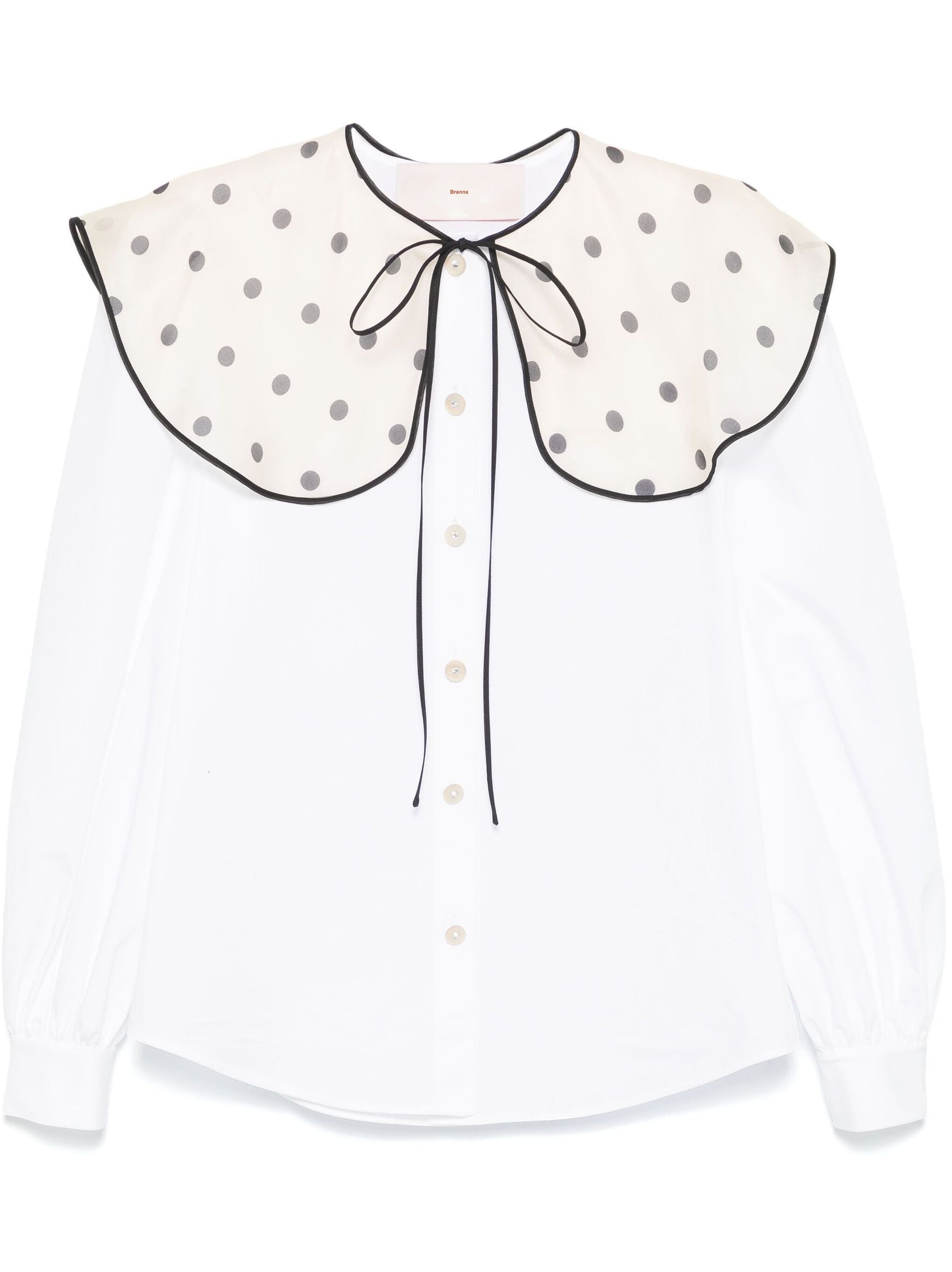 Polka-Dot Bib-Collar White Cotton Shirt - Tops