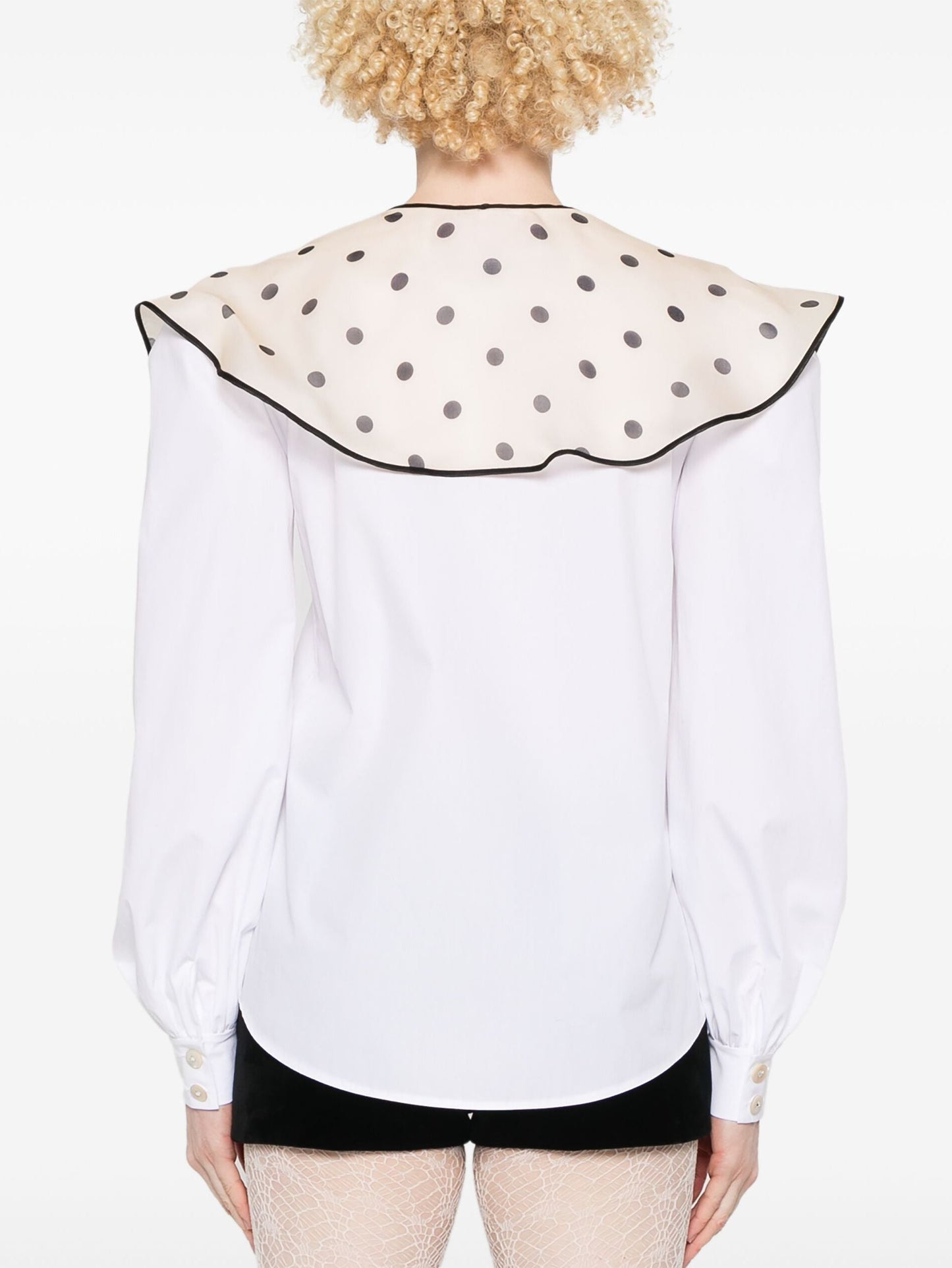 Polka-Dot Bib-Collar White Cotton Shirt - Tops