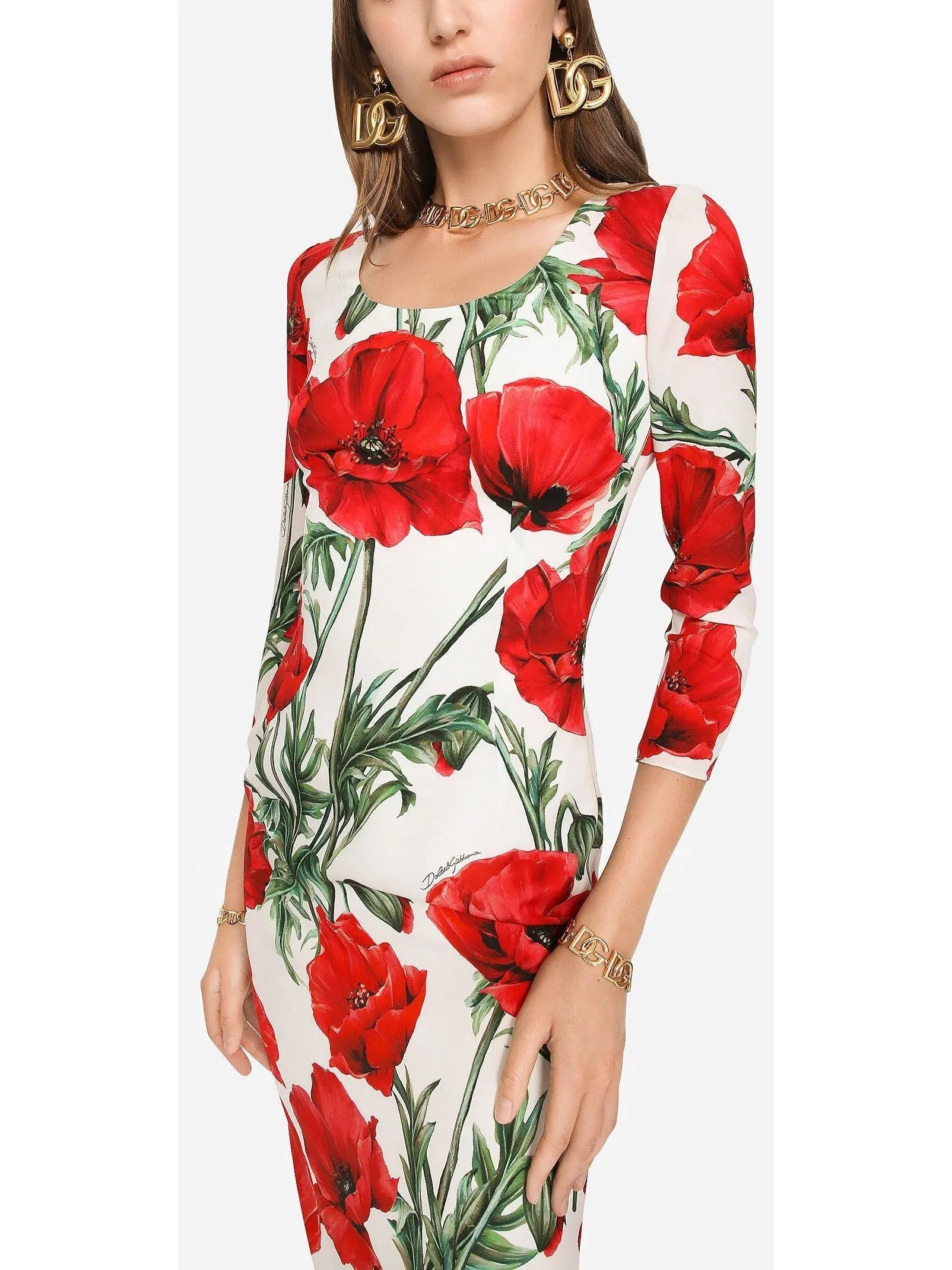 Poppy Print Charmeuse Midi Dress - Dresses