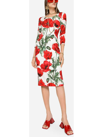 Poppy Print Charmeuse Midi Dress - Dresses