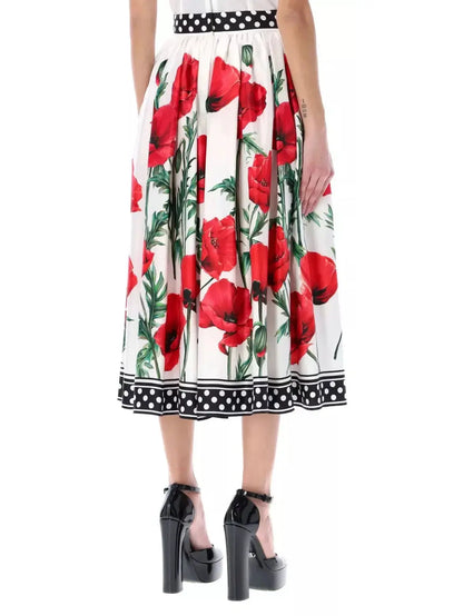 Poppy Print Midi Skirt - Skirts