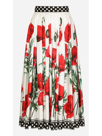 Poppy-Print Poplin Corset Top & Twill Midi Skirt Set - Suits & Sets