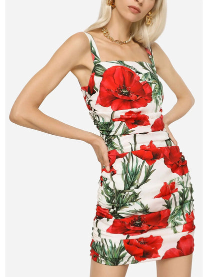 Poppy-Print Short Dress - Dresses